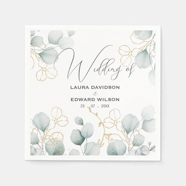 Servilleta De Papel Jardín floral verde de eucalipto (Anverso)