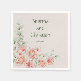 Servilleta De Papel Jardín florido romántico de color crema y salvia