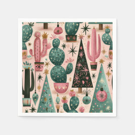 Servilleta De Papel Jardín Retro del Suroeste de Cactus de Navidad