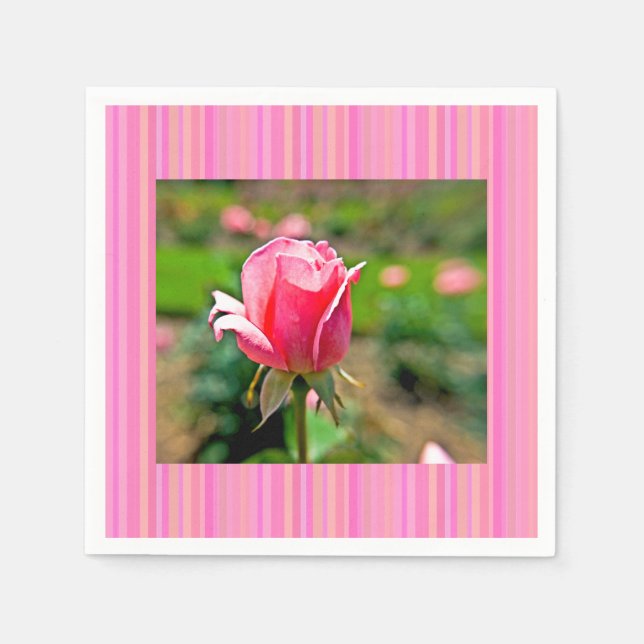 Servilleta De Papel Jardín rosa de las rosas con rayas (Anverso)