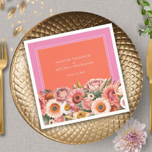 Servilleta De Papel Jardín Sunrise Naranja Rosa Boda floral moderna