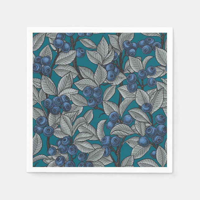 Servilleta De Papel Jardines de arándano azul y gris (Anverso)