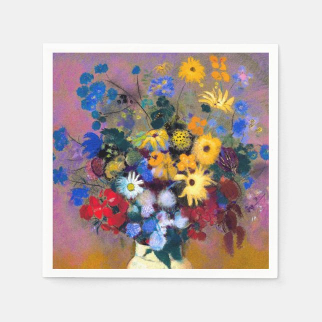 Servilleta De Papel Jarrón blanco con flores Odilon Redon (Anverso)