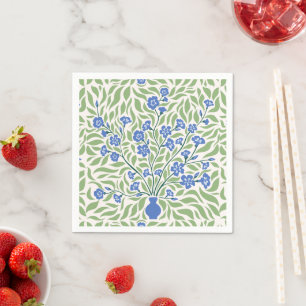 Servilleta De Papel Jarrón de flores azul estilo vintage William Morri