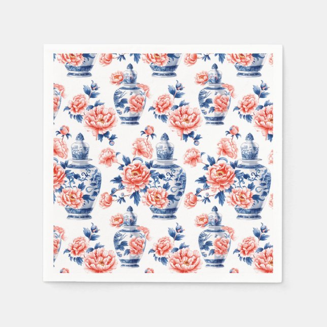 Servilleta De Papel Jarrón de jengibre Grandmillenial Chinoiserie Peon (Anverso)