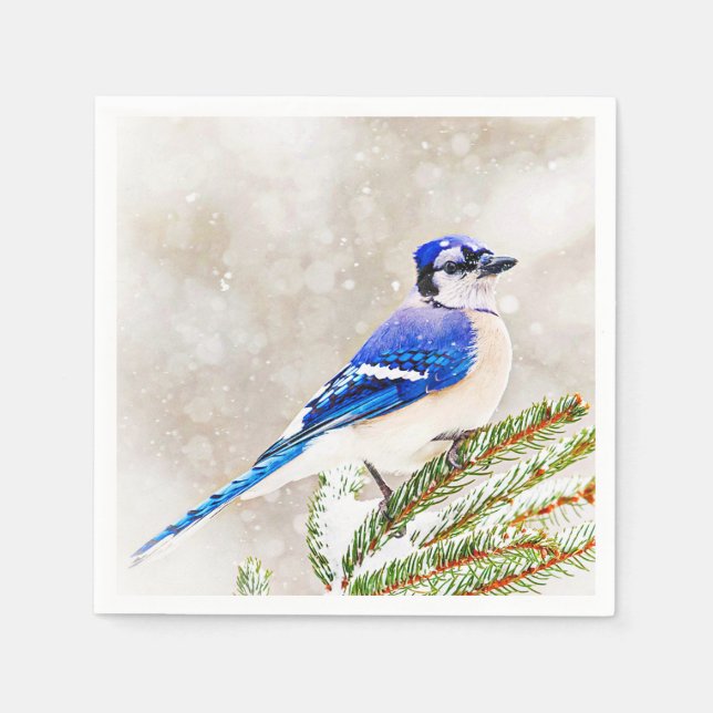 Servilleta De Papel Jay azul en invierno (Anverso)