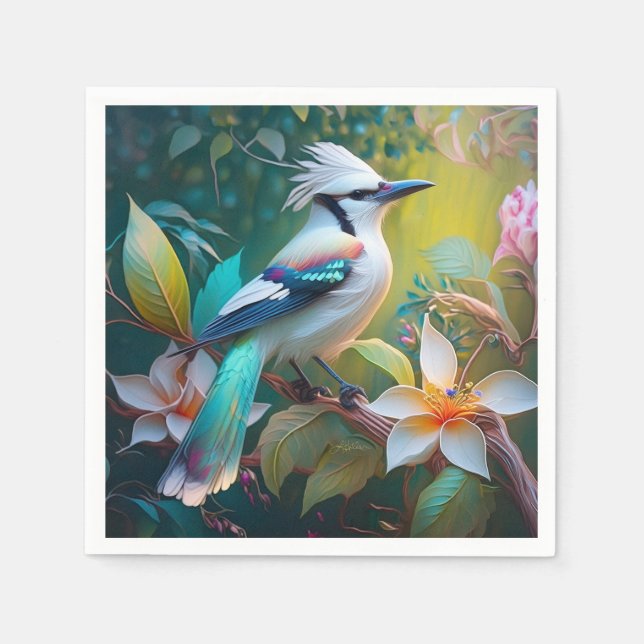 Servilleta De Papel Jay Crested Verde azulada Winged (Anverso)