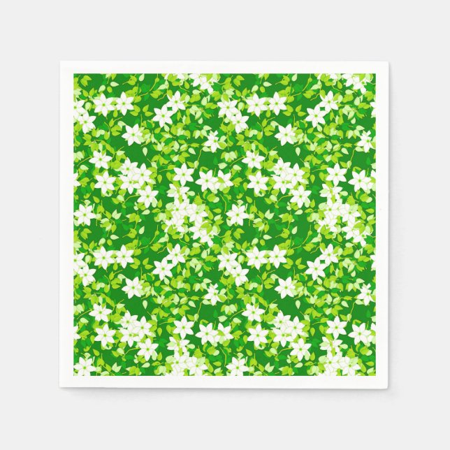 Servilleta De Papel Jazmín blanco entre hojas verdes (Anverso)