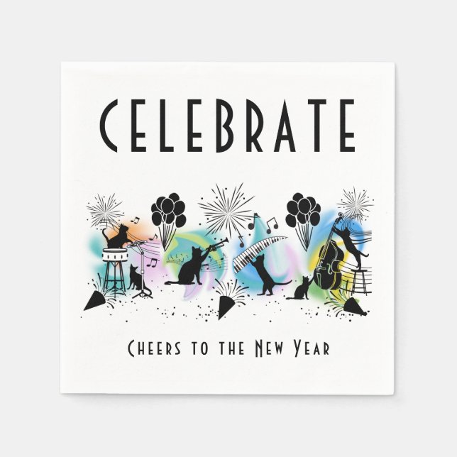 Servilleta De Papel Jazz Cats | Saludos al Año Nuevo (Anverso)