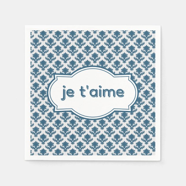 Servilleta De Papel Je T'aime Elegant French Tapestry Blue White (Anverso)