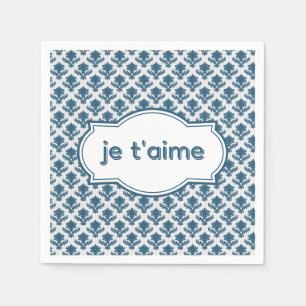 Servilleta De Papel Je T'aime Tapiz Francés Elegante Azul Blanco