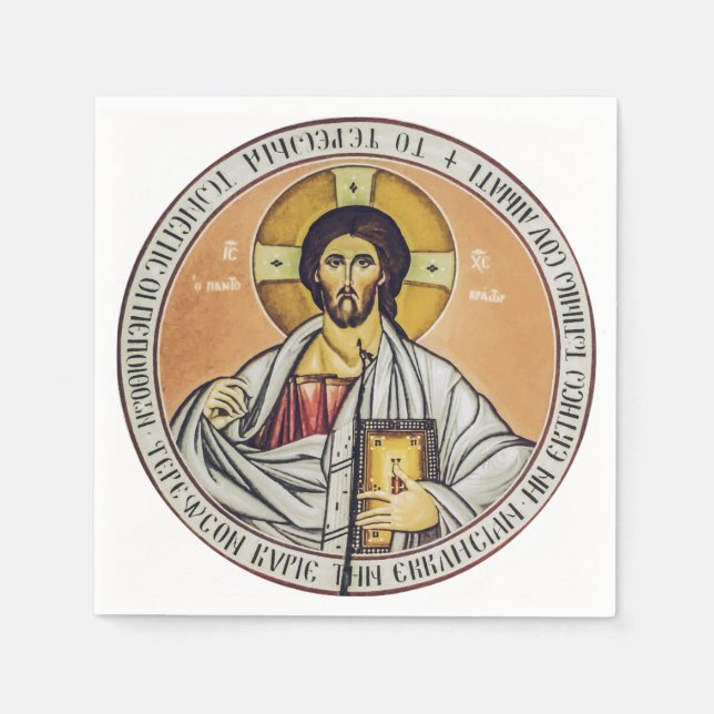 Servilleta De Papel Jesucristo Pantocrátor Arte de Icono Bizantino (Anverso)