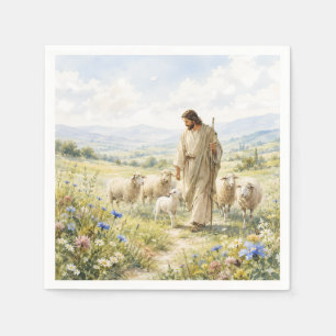 Servilleta De Papel Jesús Buen Pastor Acuarela Flor Silvestre