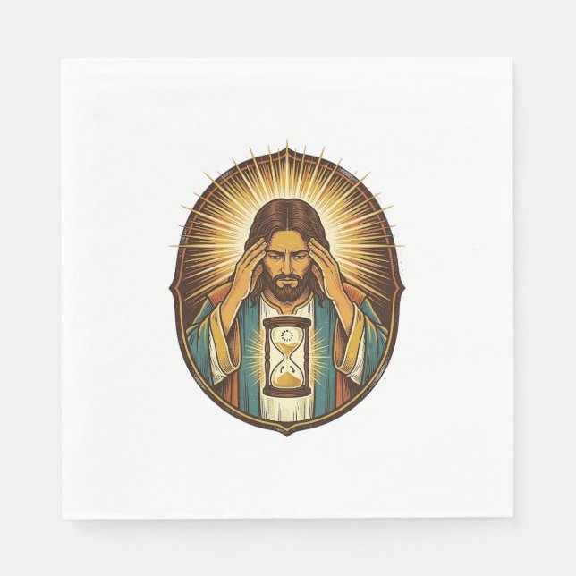 Servilleta De Papel Jesús Impaciente Cargando Reloj de Arena Internet  (Anverso)