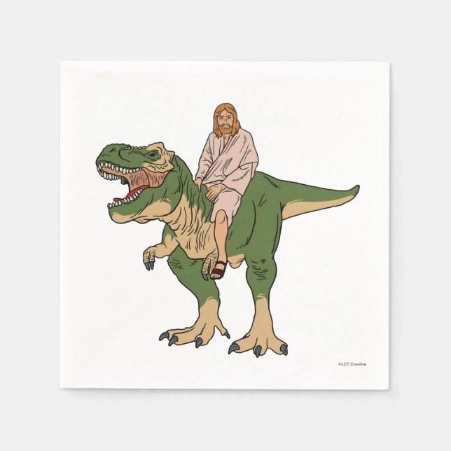 Servilleta De Papel Jesus Riding T-Rex (Anverso)