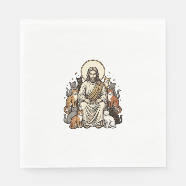 Servilleta De Papel Jesús y Gatos Vintage (Anverso)