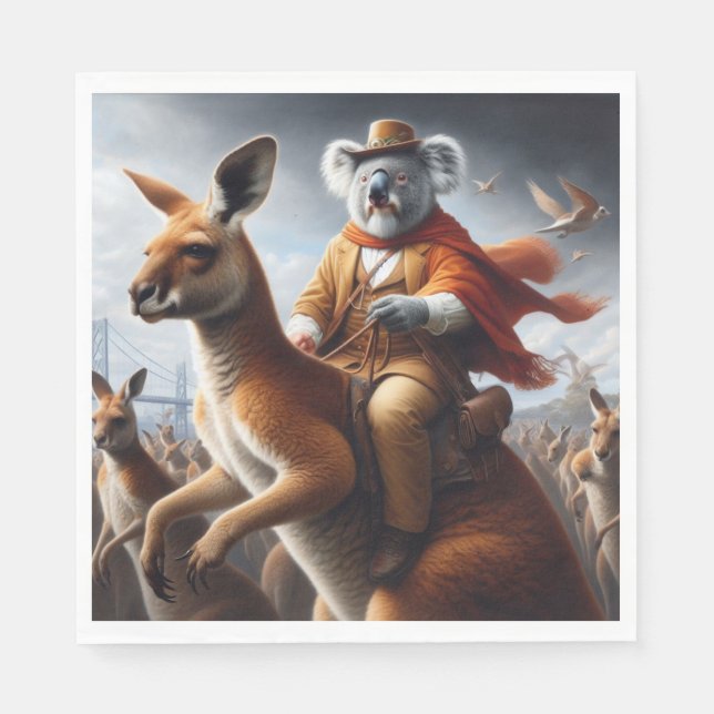 Servilleta De Papel Jinete de Koala Canguro (Anverso)