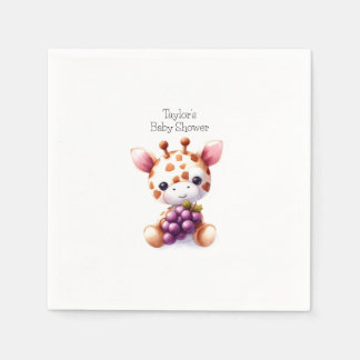Servilleta De Papel Jirafa Acuarela Marrón Baby Shower Minimalista
