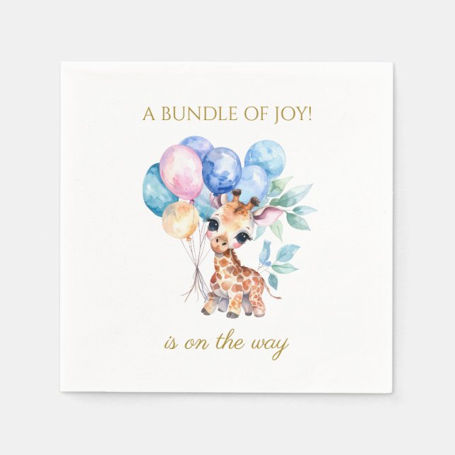 Servilleta De Papel Jirafa bebé con globos Baby Shower (Anverso)