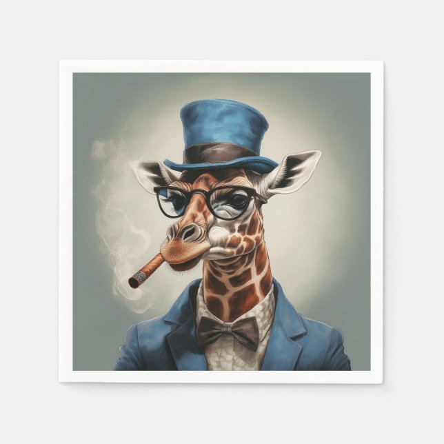 Servilleta De Papel Jirafa con sombrero de copa y cigarro (Anverso)