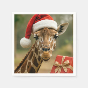 Servilleta De Papel Jirafa de Navidad con regalo navideño
