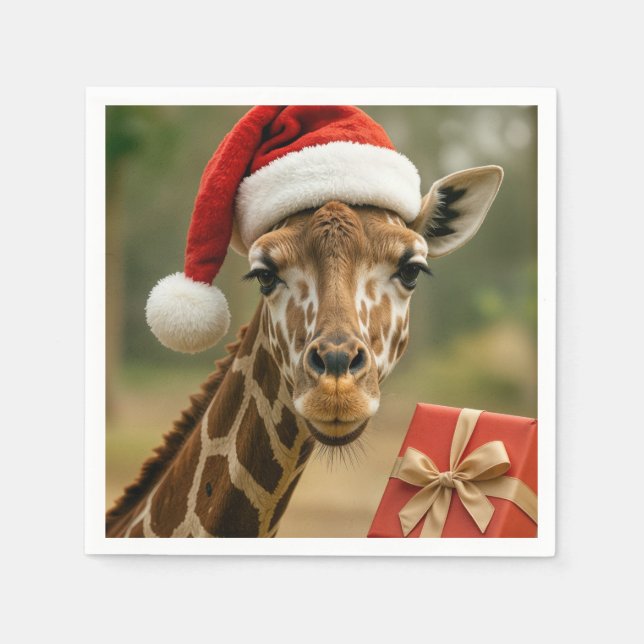 Servilleta De Papel Jirafa de Navidad con regalo navideño (Anverso)