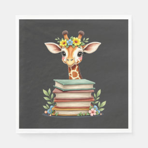Servilleta De Papel Jirafa Linda Con Libro Floral Bibliófila Bibliotec