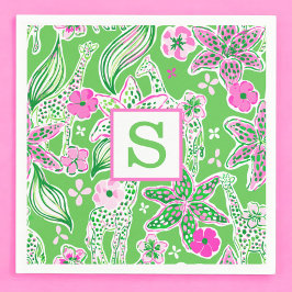 Servilleta De Papel Jirafas Elegantes Monograma Rosa Verde Lily