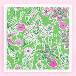 Servilleta De Papel Jirafas Preppy Rosa Verde 