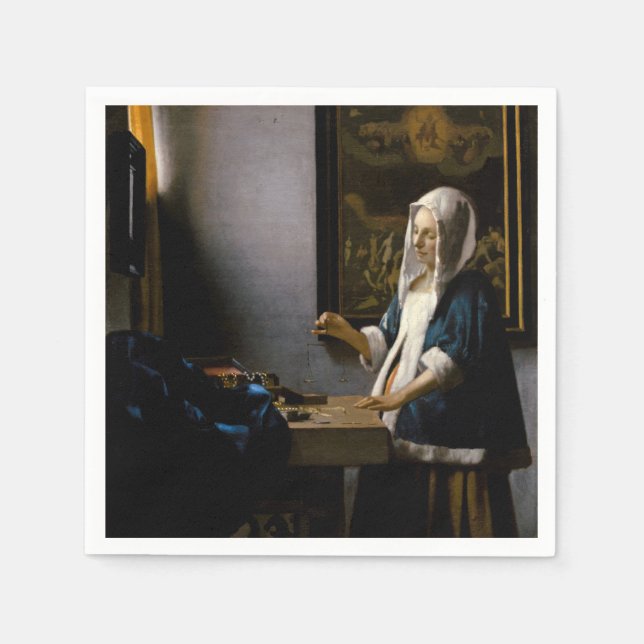 Servilleta De Papel Johannes Vermeer - Mujer con equilibrio (Anverso)