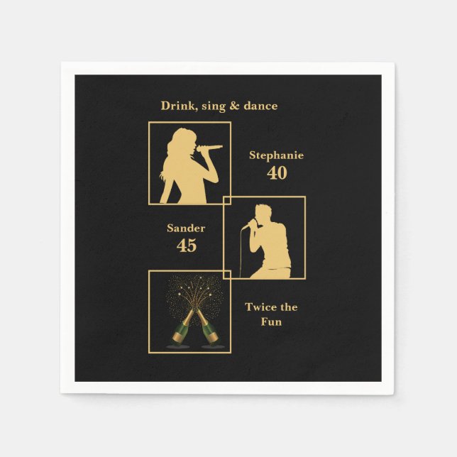 Servilleta De Papel Joint Birthday Double the Fun Black Gold (Anverso)