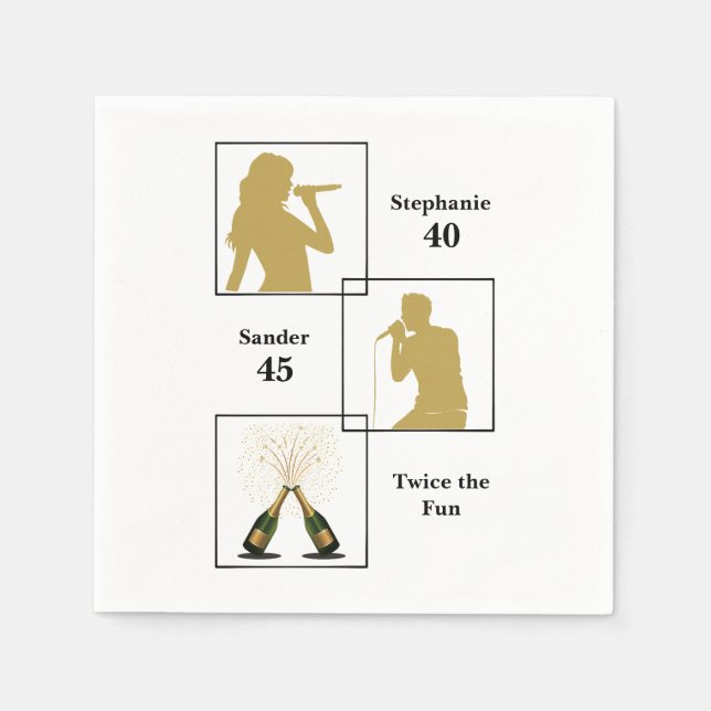 Servilleta De Papel Joint Birthday Double the Fun White Gold (Anverso)