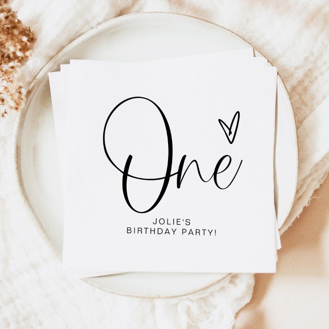 Servilleta De Papel JOLIE Modern Boho One Heart First Birthday (Subido por el creador)