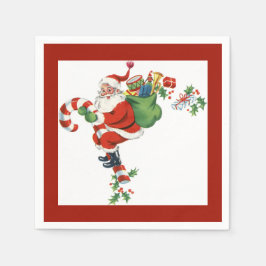 Servilleta De Papel Jolly Retro Santa Riding Candy Cane Red