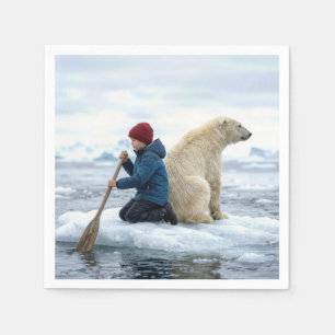 Servilleta De Papel Joven niño en hielo rescatando a un oso polar