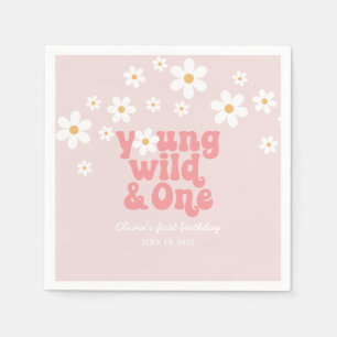 Servilleta De Papel Joven retro Wild One Daisy floral 1er cumpleaños