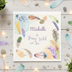 Servilleta De Papel Jóvenes plumas de boho silvestre y acuarela