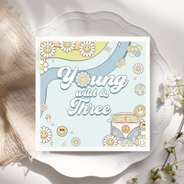 Servilleta De Papel Jóvenes y salvajes tres arcoiris retro tercer cump (Subido por el creador)