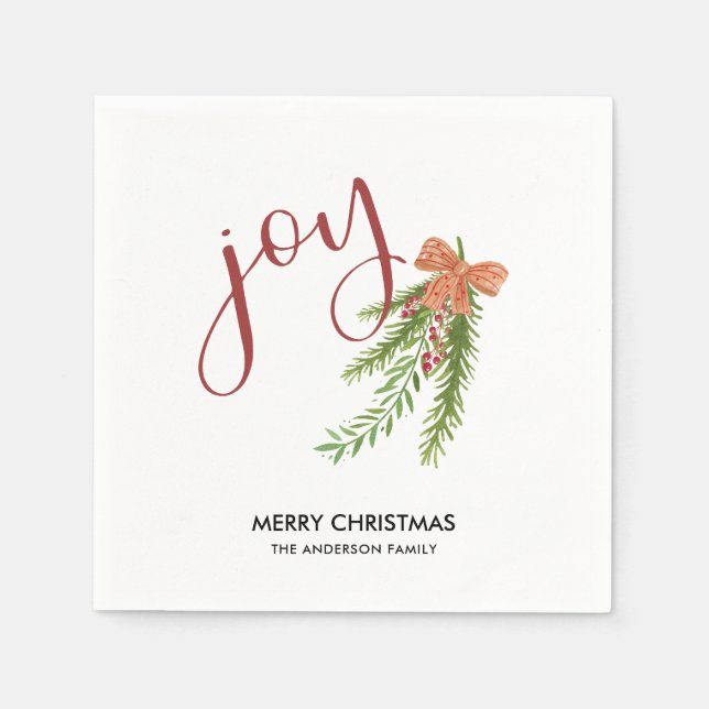 Servilleta De Papel Joy Calligraphy I Watercolor Navidades Greens (Anverso)