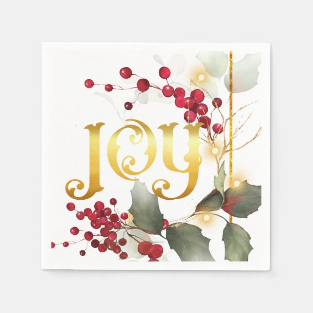 Servilleta De Papel JOY Holiday Pointesettias Holly Berries (Anverso)