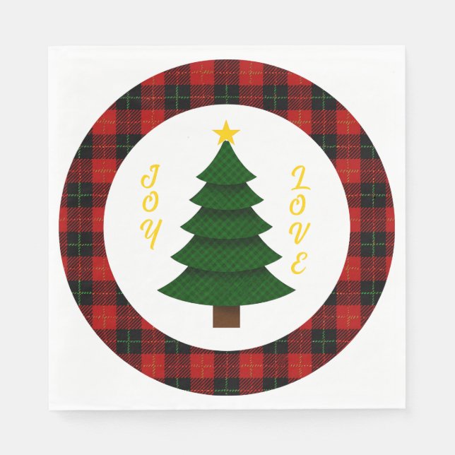 Servilleta De Papel Joy-Love-Custom Plaid Christmas Tree (Anverso)