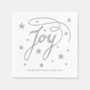 Servilleta De Papel JOY Texto Efecto Purpurina Plateada y Título Perso