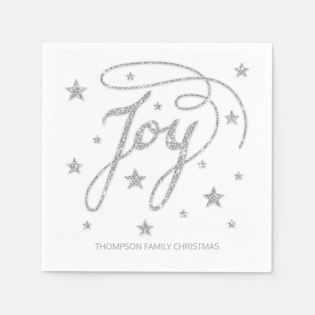 Servilleta De Papel JOY Texto Efecto Purpurina Plateada y Título Perso (Anverso)