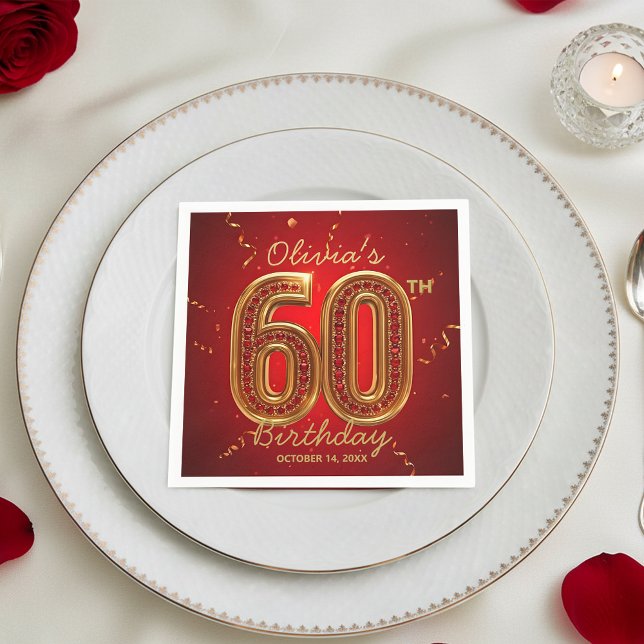 Servilleta De Papel Joya Dorada Rojo Rubí Glamurosa Cumpleaños 60 (Subido por el creador)