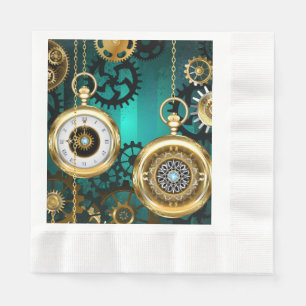 Servilleta De Papel Joyería Steampunk Reloj en un Fondo Verde