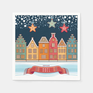 Servilleta De Papel Joyeux Noel alberga el ilustracion de pueblo de ni