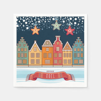 Servilleta De Papel Joyeux Noel alberga el ilustracion de pueblo de ni