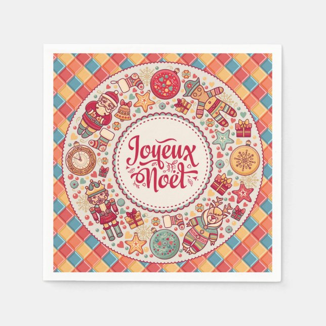 Servilleta De Papel Joyeux Noel arte folklórico tradicional Navidades  (Anverso)