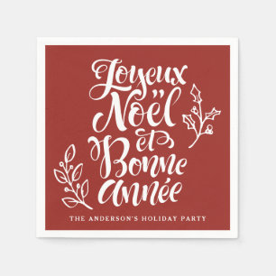 Servilleta De Papel Joyeux Noël et Bonne Année Calligraphy Red