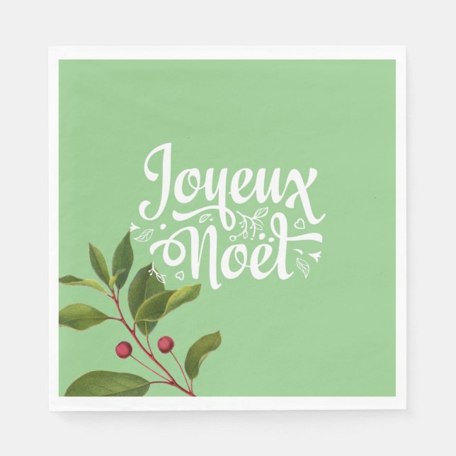 Servilleta De Papel Joyeux Noel Francés Feliz Navidad Rojo y Verde (Anverso)